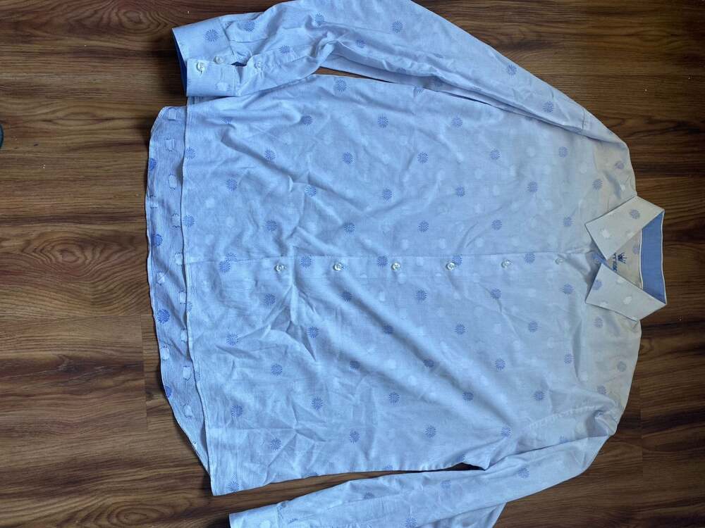 Bertigo Men's Long Sleeve Button Down Shirt Blue Floral Pattern